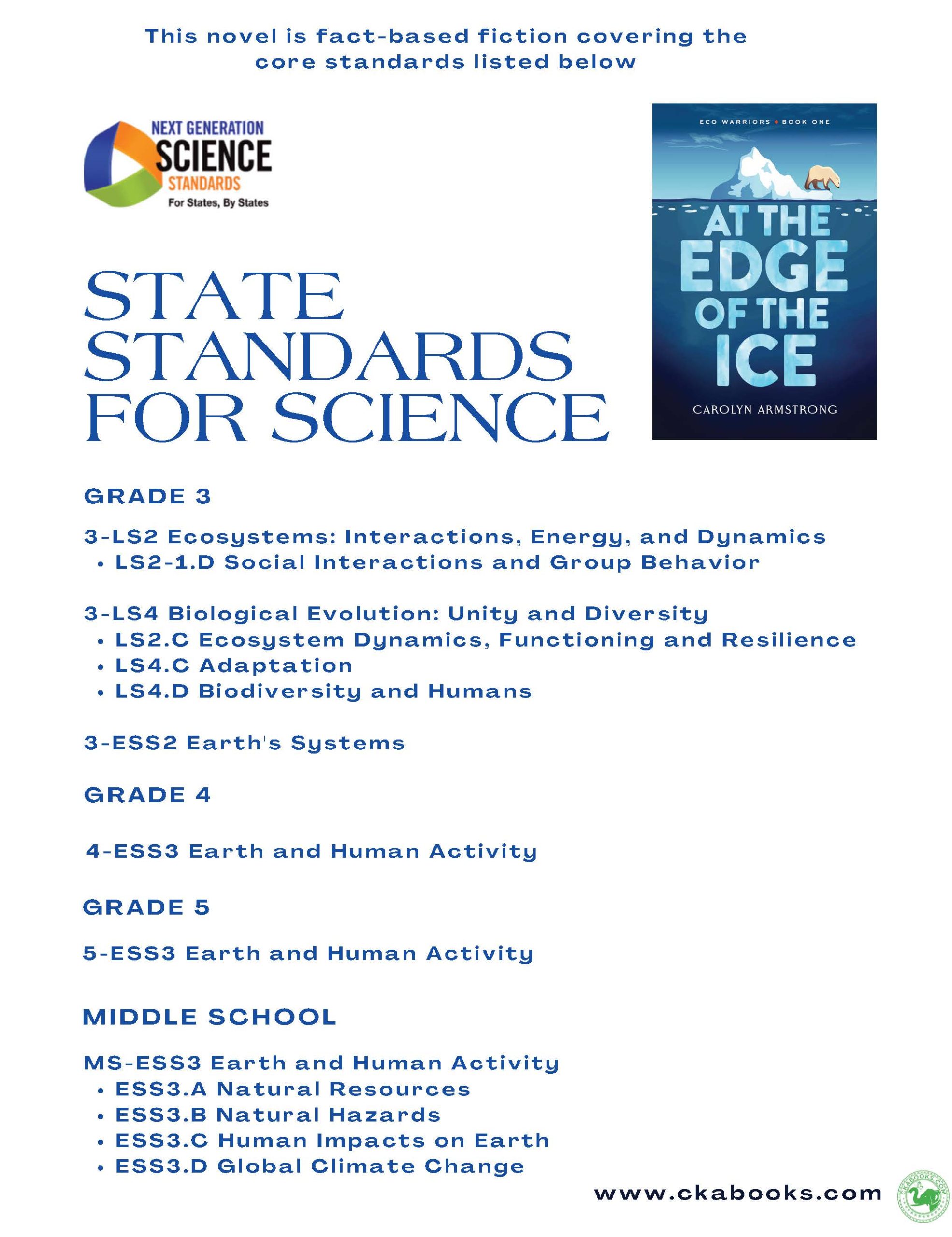 State standards for science that At the Edge of the Ice covers for grades 3 to 6