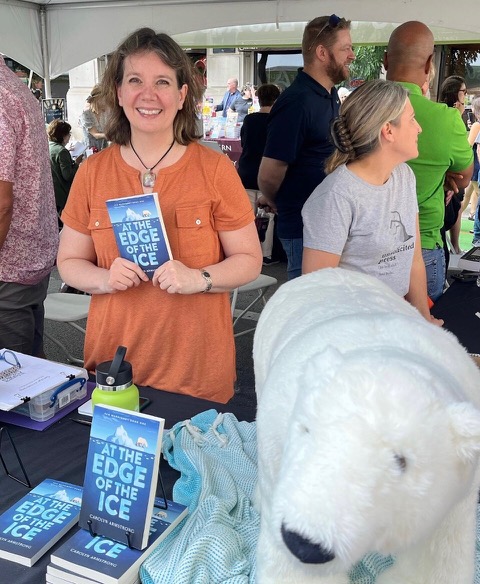 Author Carolyn Armstrong with book At the Edge of the Ice